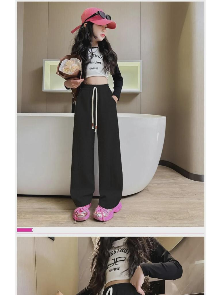 Girls' Wide-Leg Loose Casual Pants for Spring/Autumn 2024 - Fashionable Sportswear for Big Kids