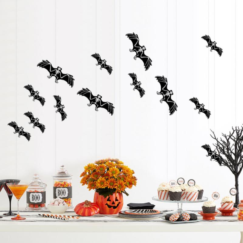 Halloween Decorative Stickers Bat Luminous Haunted House Ghost Festival Scene Props Horror Stickers Wall Stickers