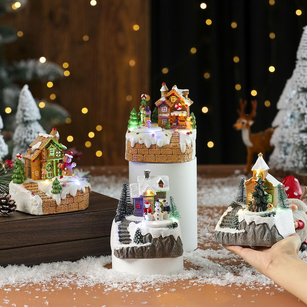 Electric Christmas Music Snow House LED Lights Decorations Luminous Illuminated House Ornament Gifts for Holiday Decor