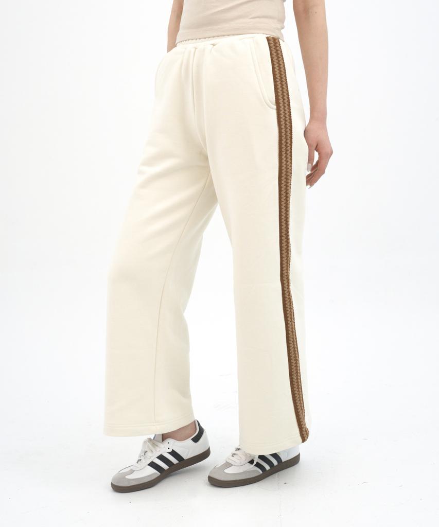 Hipihauseu Brushed Straight Sweatpants W.Tape Ivory