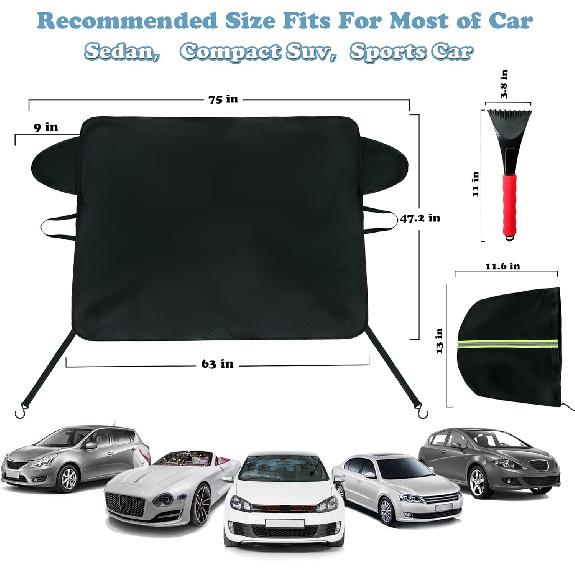 Car Windshield Snow Cover For Ice And Snow- Durable 600D Oxford Fabric With Side Mirror Covers Ice Scrapers Waterproof Windproof Dustproof Windshield