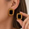 Salircon Creative Acrylic Square Geometric Stud Earrings Lady Vintage Stainless Steel 18K Gold Plated Inlaid Earrings Jewelry