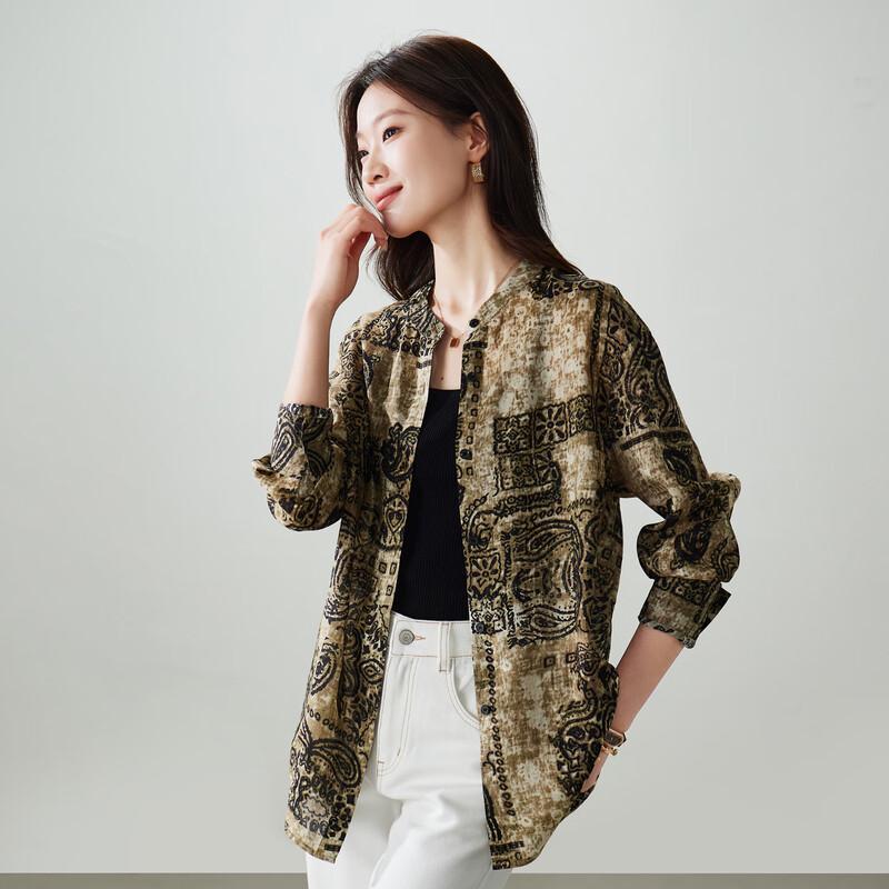 SOFSIL Women's 2026 Spring Ethnic Print Mulberry Silk Blouse