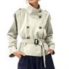 Women's Fashion Stand Collar Double-Breasted Waist-Defining Belted Short Trench Coat