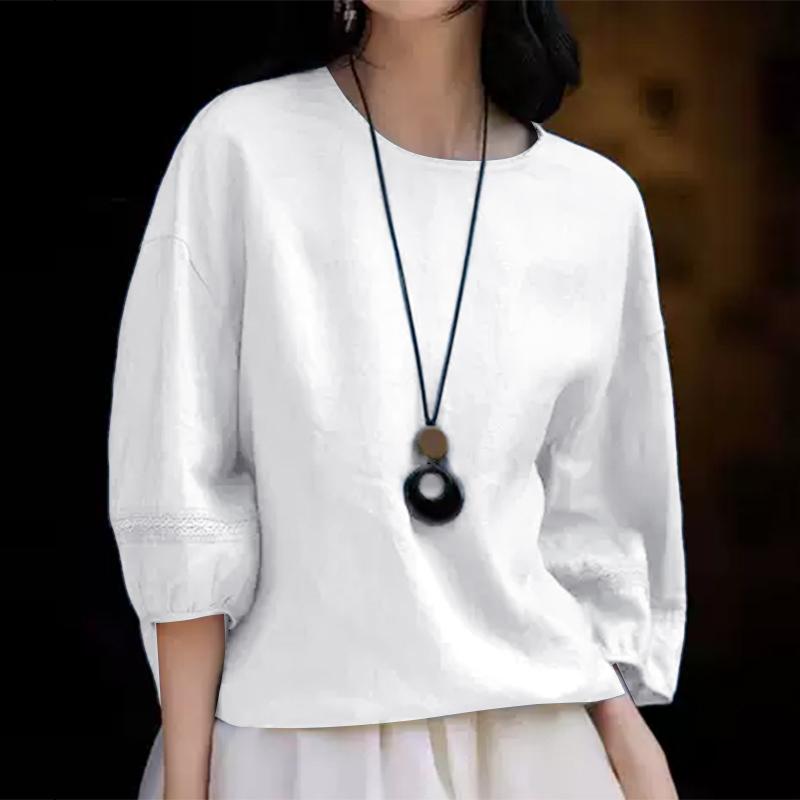 

ZANZEA Women Casual Round Neck 3/4 Sleeve Loose Solid Blouse 2XL
