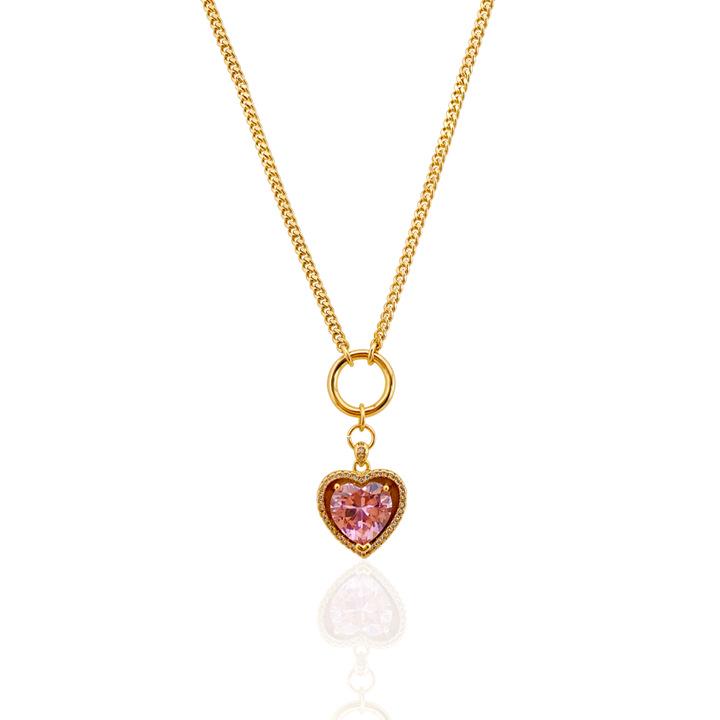Minimalist Red Gemstone Heart Pendant Necklace - Women's Luxury Jewelry