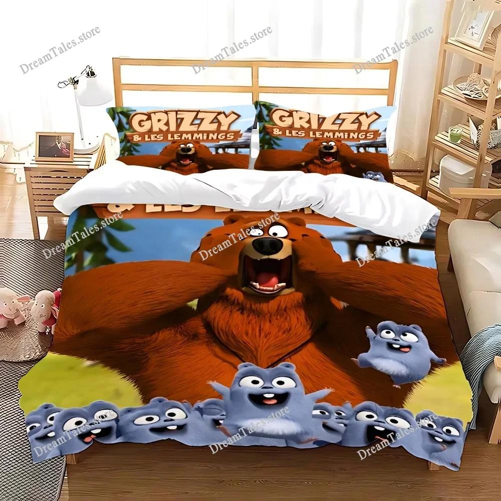 Copripiumino Federa Set Biancheria da Letto Cartone Animato Grizzy Lemmings Adulto Ragazzo Ragazza Decorazione Camera da Letto Regalo per Bambini Singolo Matrimoniale Grande74