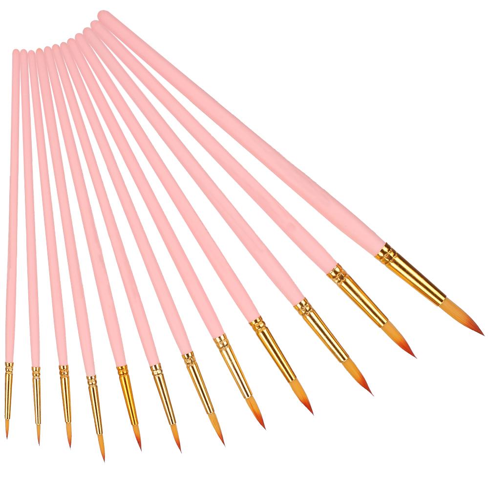 

12 шт. набор кистей для акварели, инструменты для рисования, художественные принадлежности, гибкий нейлоновый волос, розовый стержень