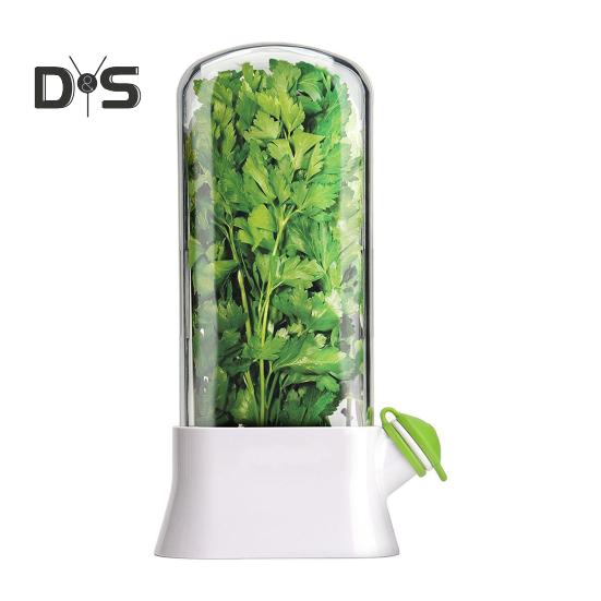 Vegetable Crisper Storage Container Easy-drain Anti-shattering Herb Saver Bottle Airtight Plastic Preserving Keeper for Kitchen Storing Cilantro