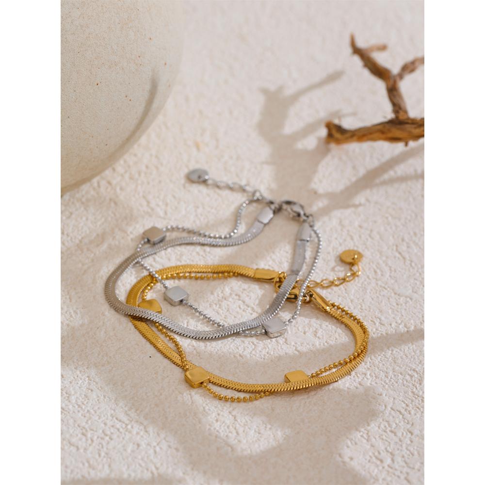 Eetit 2025 316L Stainless Steel Double Layered Snake Chain Stacking Bracelet Bangle Waterproof Trending Jewelry Accessories