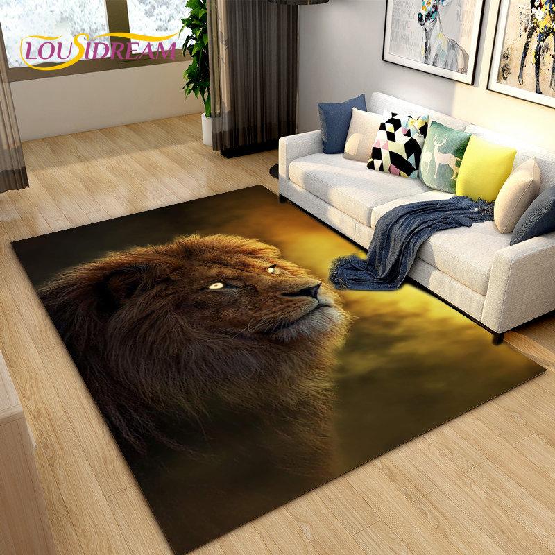 3D Beast Lion Cartoon Animal Area Rug Carpet for Living Room Bedroom Playroom Sofa decor home Non-slip rug Floor Mat Soft