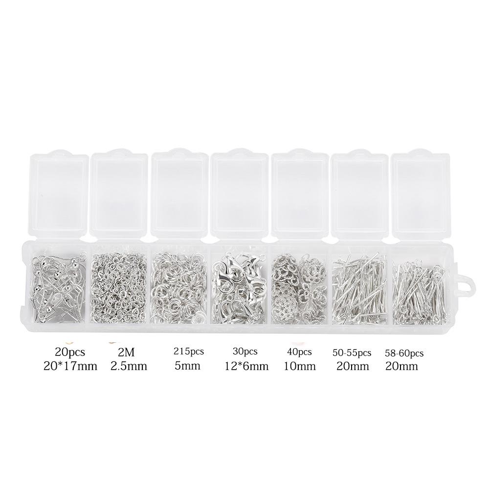 420 Stück/Karton Schmuckherstellungs-Kits Halsketten-Ketten Ohrhaken Kopf-Nadeln Biegeringe Karabinerverschluss DIY Schmuckzubehör Set Zubehör