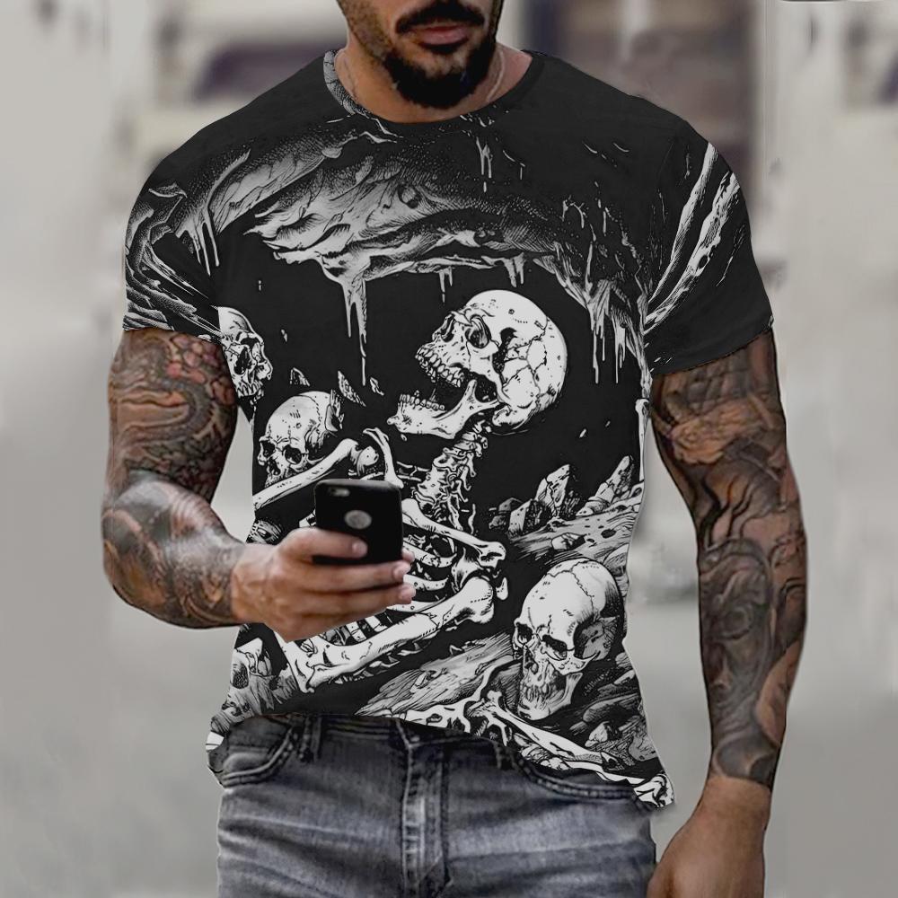 

Летняя мужская футболка, винтажная футболка с 3D принтом черепа, уличная повседневная футболка в стиле хип-хоп с круглым вырезом, негабаритный топ с короткими рукавами в стиле Харадзюку 3XL