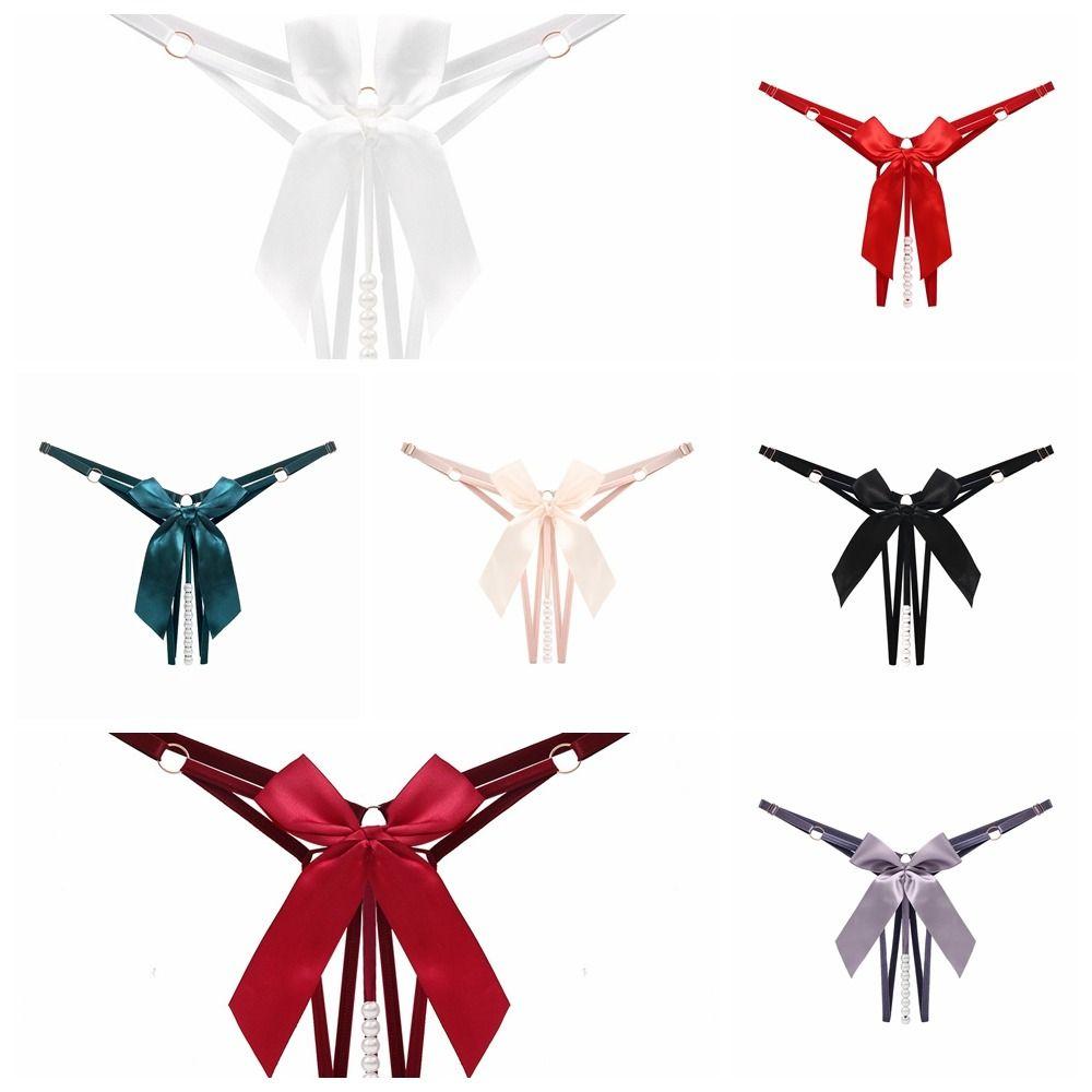 Pearl Sexy Hollow Out Thongs Bow Women's Briefs Underwear Lace G-String  Women