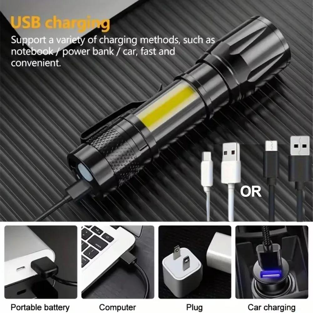 Portable LED Rechargeable USB Torch Mini Flashlight High Power Outdoor Waterproof Zoom Lantern For Camping Emergency Lighting