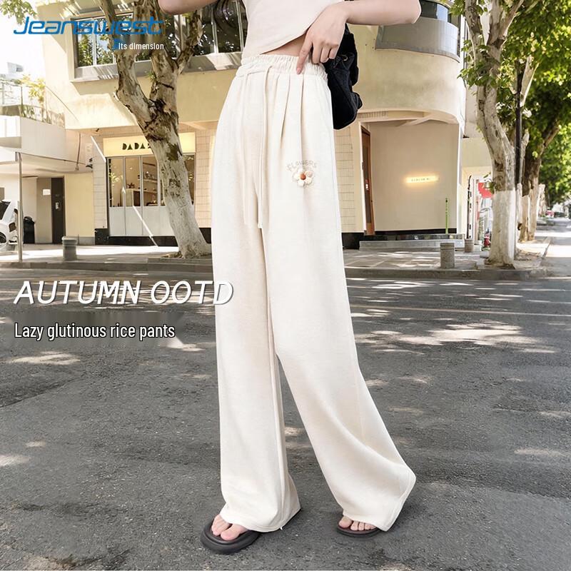 

JEANSWEST Women s Faux Cashmere High-Waist Fleece-Lined Wide-Leg Pants M