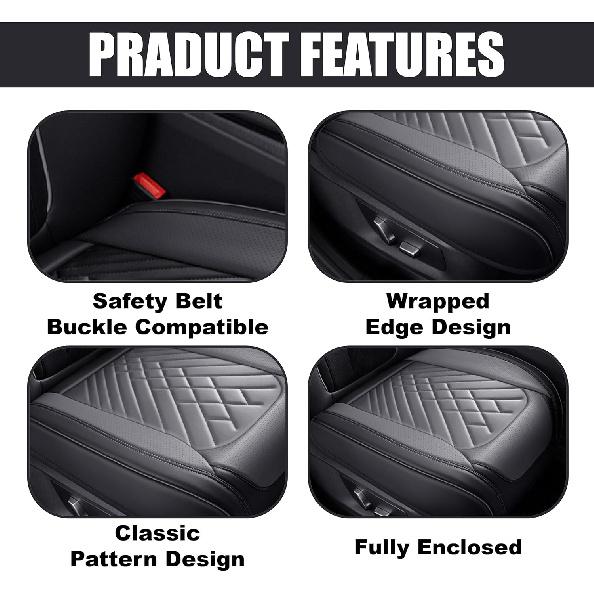Leather Front Car Seat Covers, Anti-Slip Breathable Bottom Car Seat Protector, Full Wrapping Comfortable Edge Automotive Seat Covers, Fits Cars,