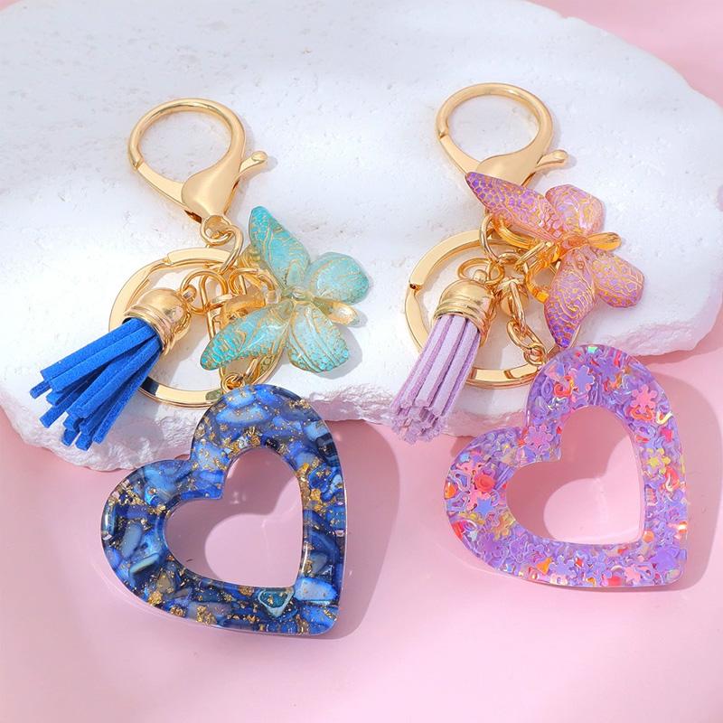 1PC Keyring Creative Butterfly Tassel for Wallet Handbag Love Heart Car Key Accessories Resin Keychain Crystal