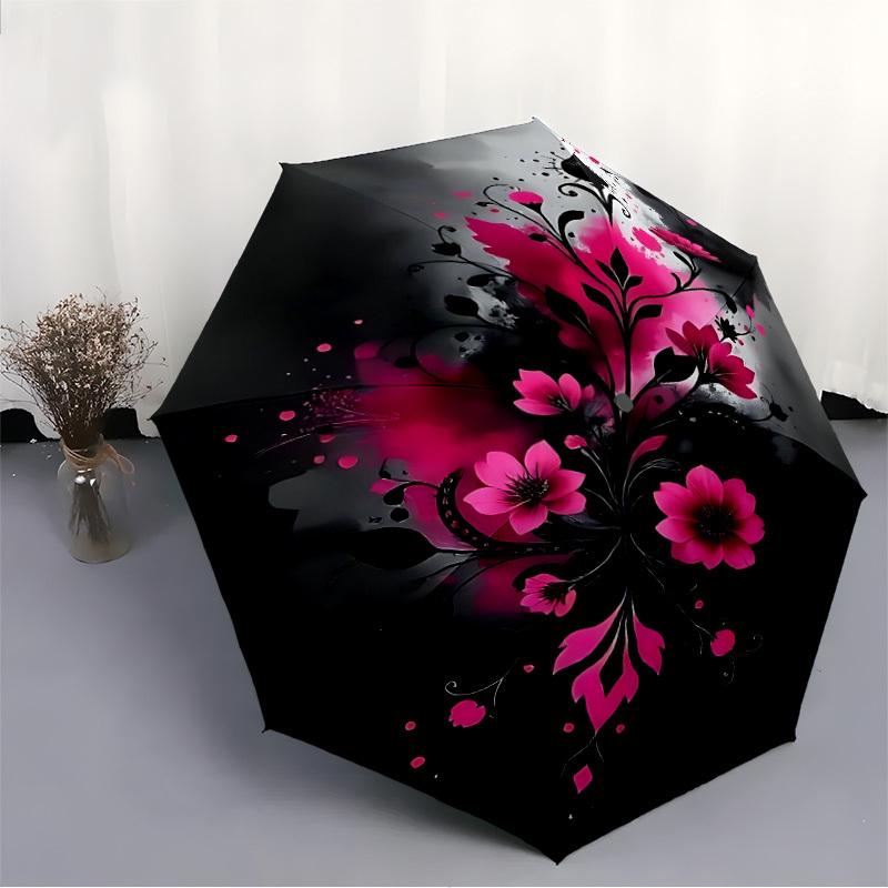 1pc Floral Abstract Dark Automatic Folding Umbrella - Design, Durable Iron Frame for Travel, Outdoor, Beach Fashion Accessory a0920010
