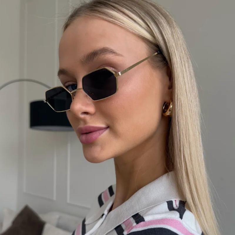 Protective Glasses 2pcs Fashion Small Rectangle Women Sunglasses Polygon Design Sun Glasses Colorful Lens Metal Frame Shades