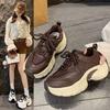 Retro Brown Thick-soled Heightening Dad Shoes for Women 2025 Popular New Autumn Versatile Sports and Leisure Shoes for Women