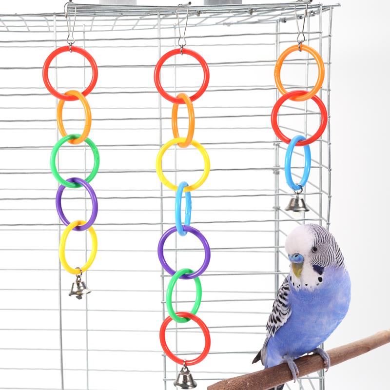 Bird Crawling Toy Parrot Hanging Colored Ring Bell Climbing Training Relieve Boredom Cockatoo Budgerigar Bird Cage Decoration