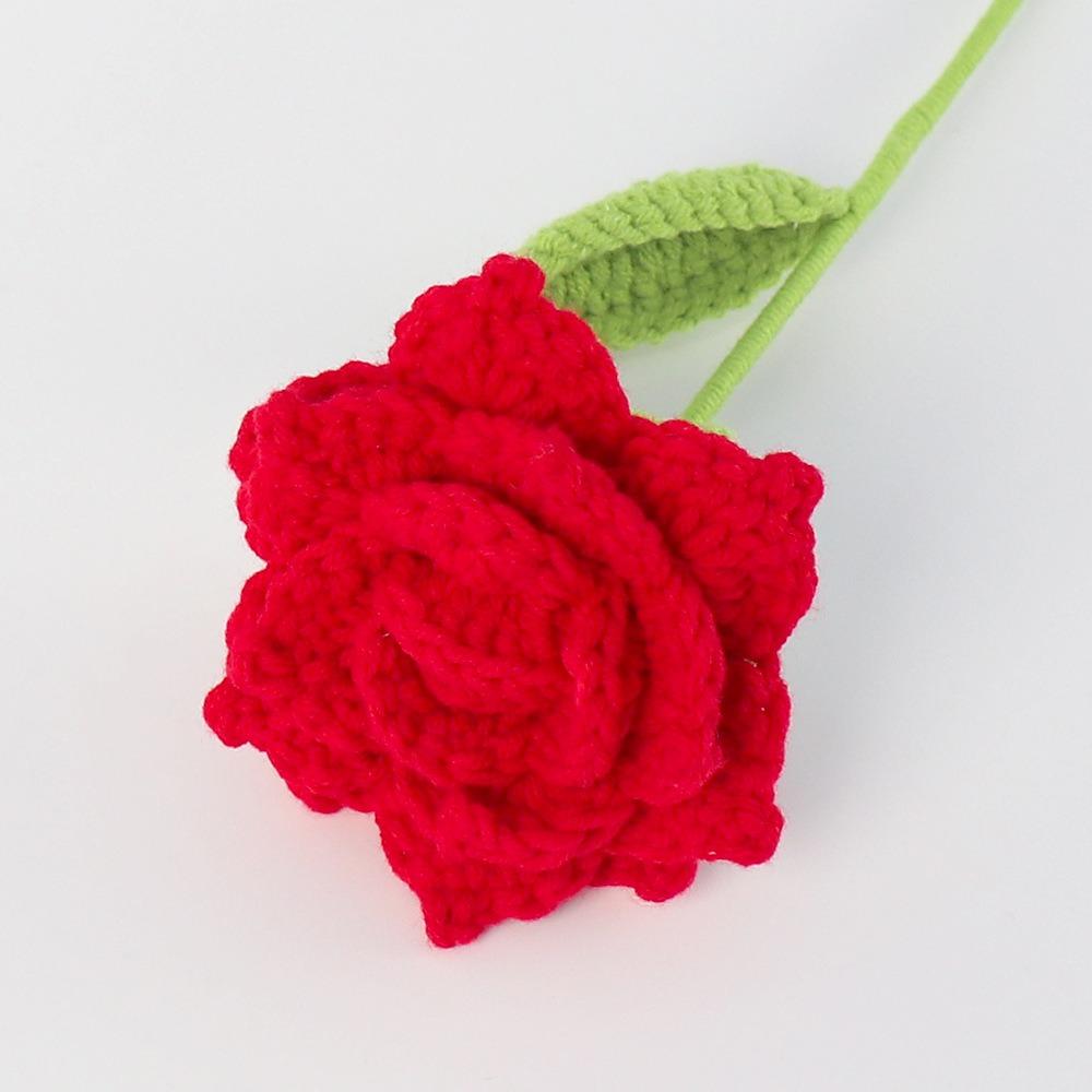 DIY Hand Woven Roses Pointed Leaf Romantic Knitting Flowers New Crochet Rose Flower  Anniversary
