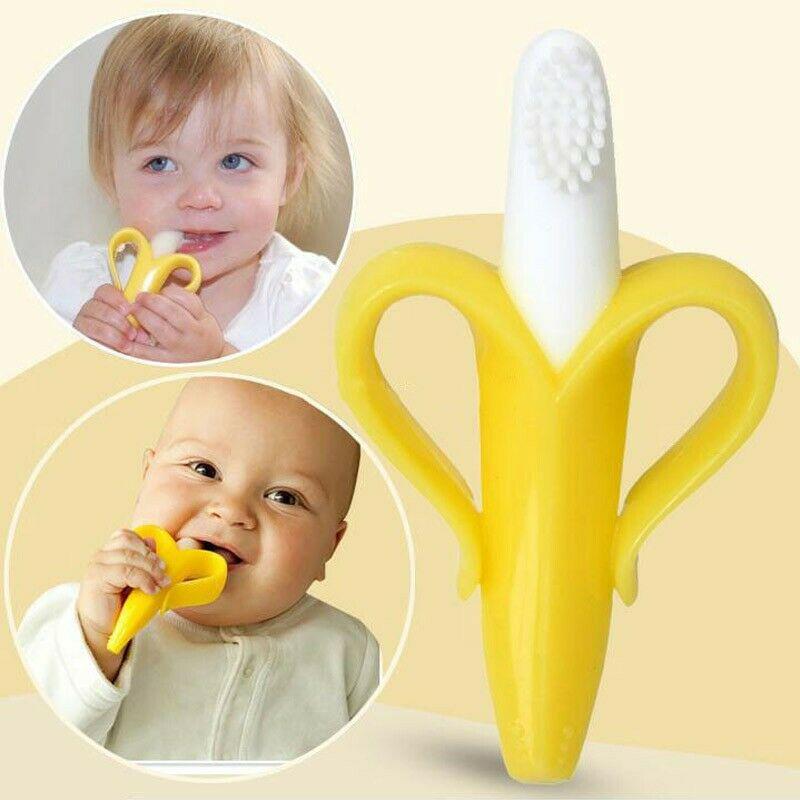 Safe Baby Teether Teething Chew Toy Safe Food Silicone Banana Toothbrush Tool