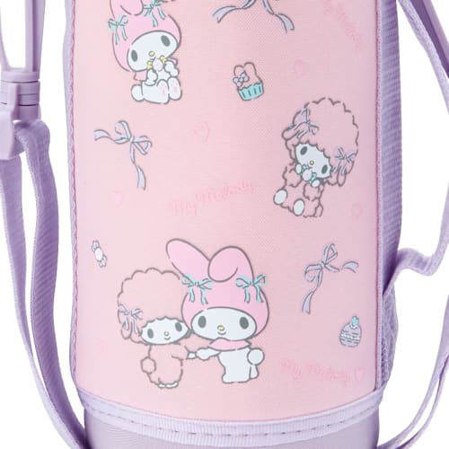 Sanrio Children's Water Bottle, Approx. 620ml (with Cup and Inner Cap), Approx. 670ml (with Cap Unit), 2-Way Stainless Steel Bottle with Pouch, My Mel
