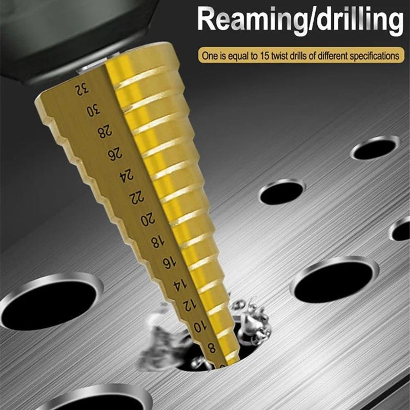Burghie trepte din oțel Hss acoperite cu titan 3-12mm 4-12mm 4-20mm Unelte de tăiere con trepte Oțel, lemn, metal, set de putere de foraj