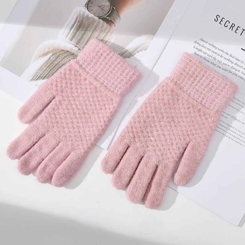 Candy Color Solid Color Warm Gloves for Women Mohair Knitted Yarn Gloves Cycling