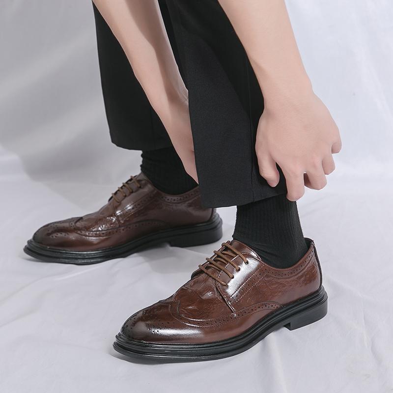Men Dress Brogues Derbys Formal Business Brown Leather Shoes Black Tuxedo Wedding Shoes Plus Size