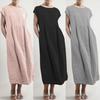 Casual Women Summer Solid Color Short Sleeve Baggy Beach Shift Kaftan Midi Dress