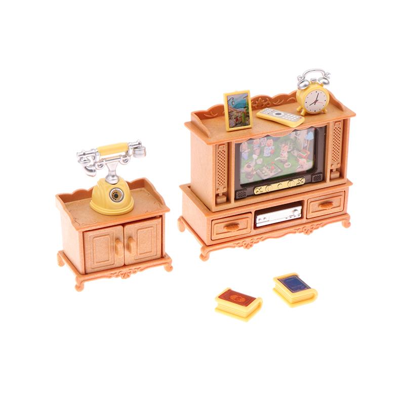 1:12 Dollhouse Miniature Dining Table Chair Sofa Tea Table Tv Cabinet Set Model Doll Furniture Decor Micro Scene Prop Toy