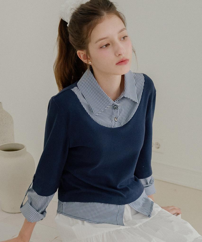 LETTER FROM MOON Chase Layered Collar Top (Navy)