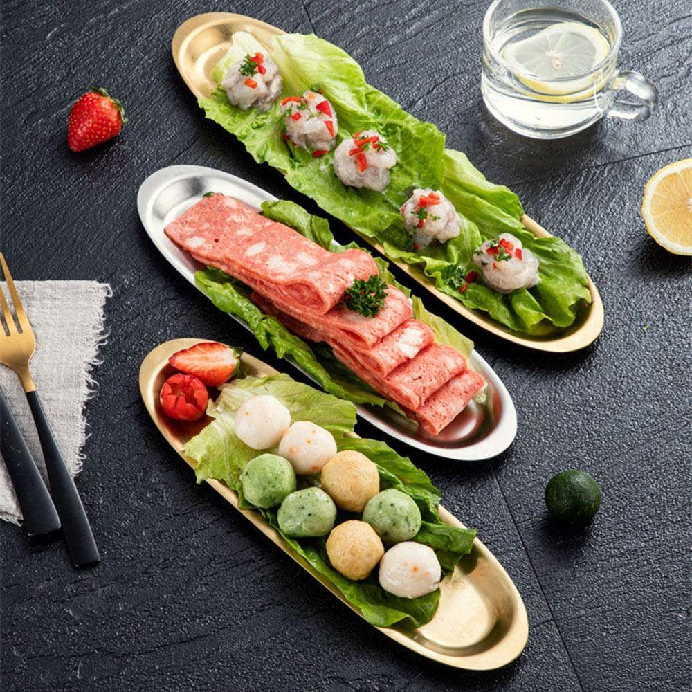 Stainless Steel Sushi Plate Long Plate Beef Ball Plate Easy Clean Picnic BBQ Plate  Kitchen Use