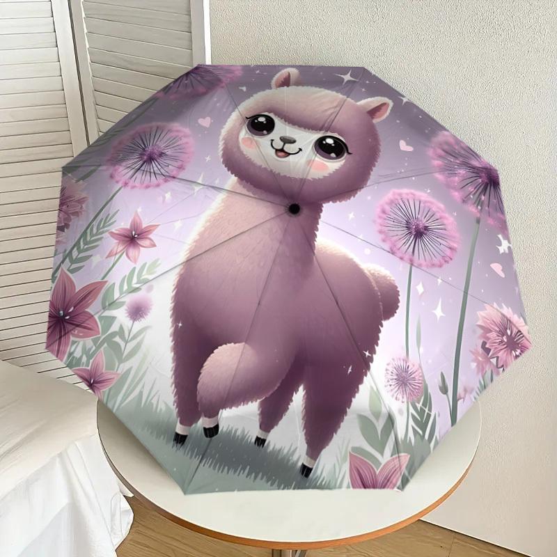 1pc Alpaca, Flowers Automatic Open/Close Umbrella with Windproof, 8-Rib Sturdy Canopy, Durable Ribs, Fashionable Design1156A