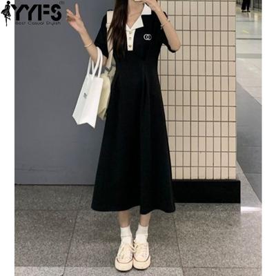 Women's Fashion Summer Spring Solid Color Print Short Sleeve POLO Neck High Waist Casual Dresses