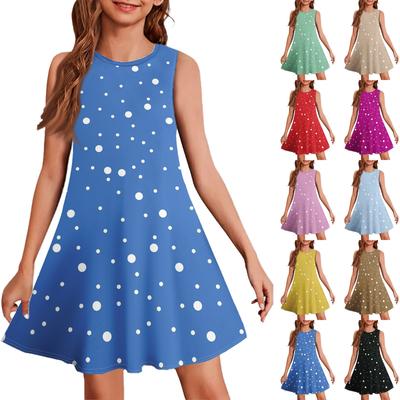 Vestido de verão para meninas sem mangas estampado cor casual vestido