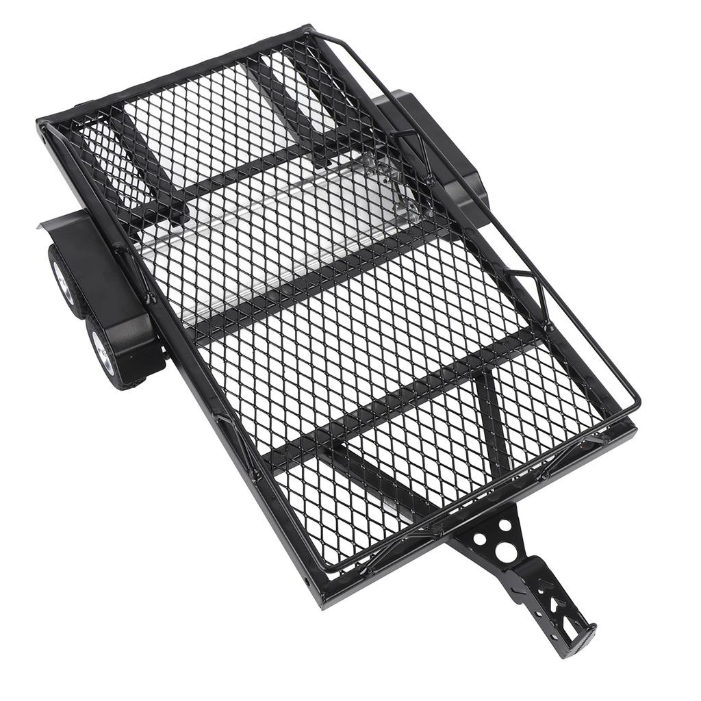 Metal Flatbed Trailer with Hook Hitch Heavy Duty High Stability RC Dual Axles Metal Flatbed Trailer Kit for RC Crawler