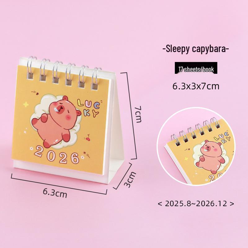 2026 Capybara Cartoon Desk Calendar - Creative Mini Ornament Gift for Children and Students