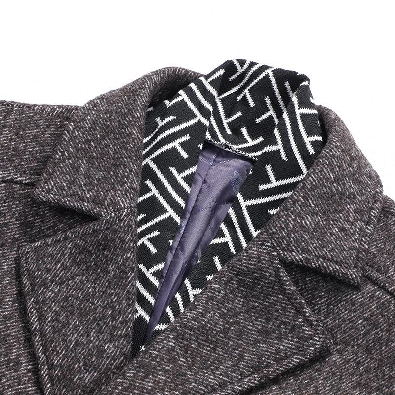 New Winter Scarf Collar Woolen Coat for Men, Thickened Mid-length Woolen Coat, Windbreaker, Woolen Coat
