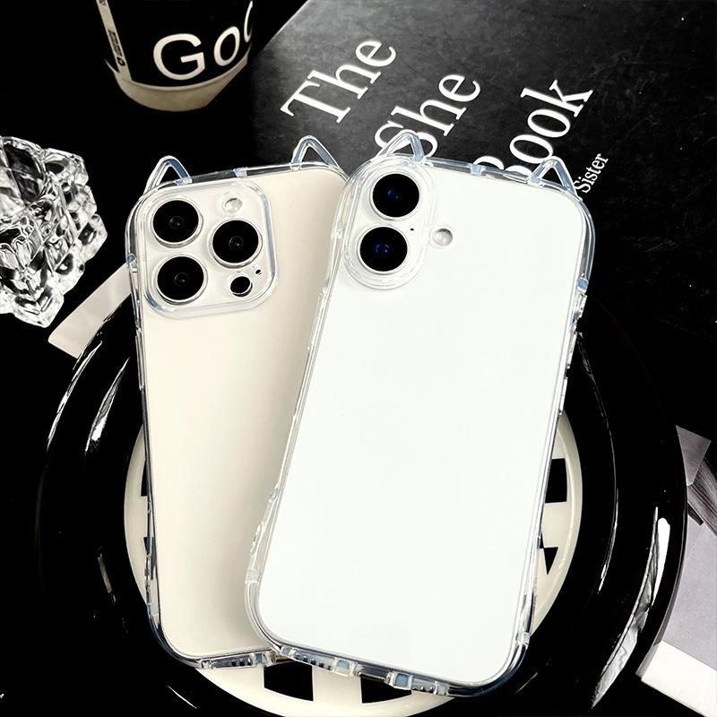 Shockproof Airbag Phone Case Cat Ears For iPhone 17 Air 16 Plus 15 14 13 12 11 Pro Max X XS XR 7 8 SE 2022 2020 Transparent Protective Cover For Women