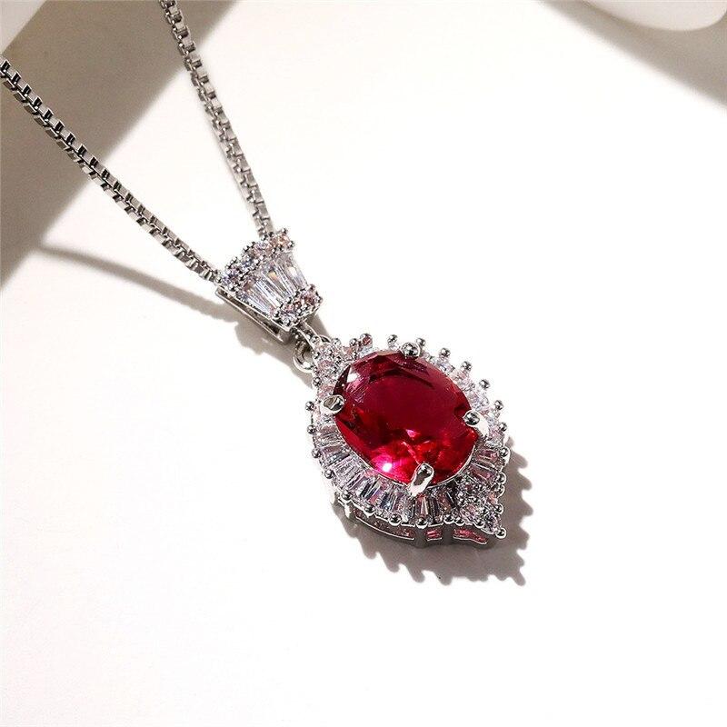 Gorgeous Cubic Zirconia Pendant Necklace White/Green/Red CZ Luxury Wedding Engagement Party Ladies Fashion Jewelry Gift