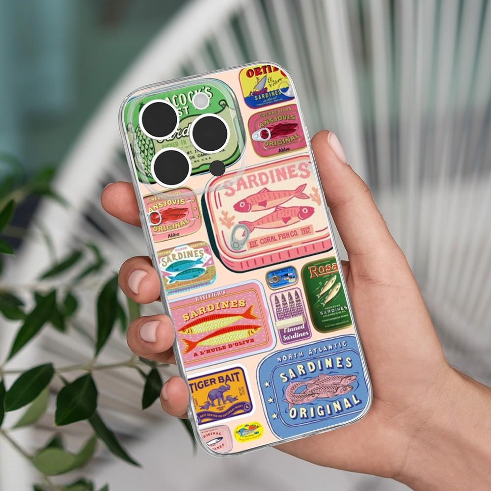 

Nordic Sardines Canned Phone Case For iPhone 16,15,14,13,12,11 Pro,Max,Plus,X,XS,XR,7,8 Plus,SE,Mini Transparent Silicone Soft iPhoneXR