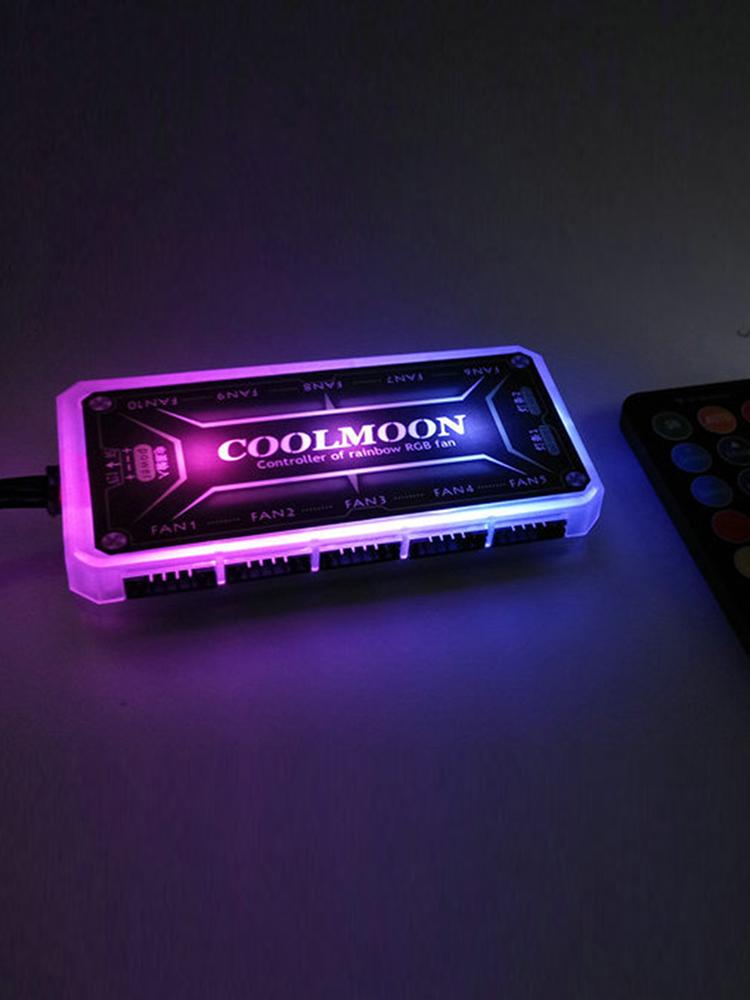 COOLMOON RGB Light Remote Dimmer DC12V 5A LED Color Intelligent Controller 10x6Pin Fan Port 2x4Pin Light Bar Port for RGB Fan