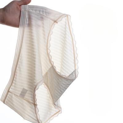 Underwear Women Sexy Ice Silk Transparent Lace Mid Waist Panties Breathable Antibacterial Bottom Crotch Briefs Plus Size Women