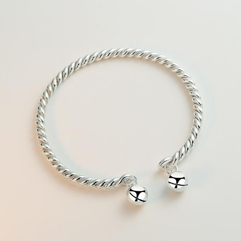 S999 Sterling Silver náramek s masivním stříbrem, One Step, One Ring, One Thought, Two Palace Bells, Náramek, Valentýnský dárek pro přítelkyni