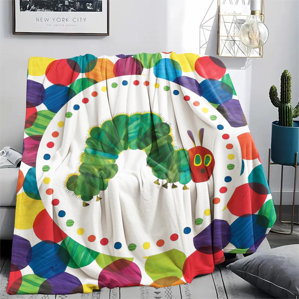 

The Very Hungry Caterpillar pattern Flannel Blanket, High quality Comfortable for All Seasons, Home Decor, Warmth and Comfort, Perfect for Gifts. 80cm x 120cm