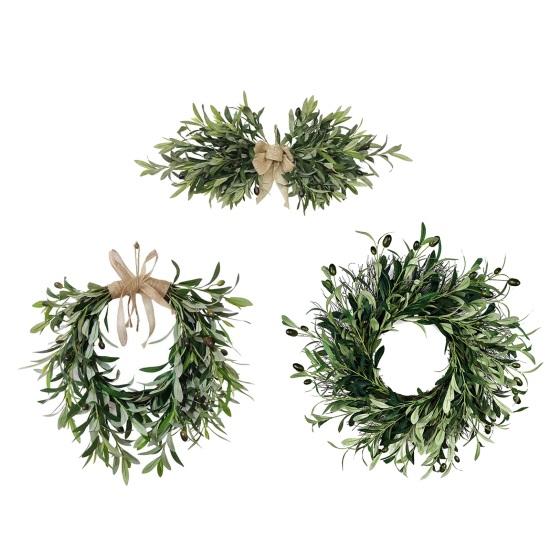 Artificial Olive Wreath for Front Door Realistic Green Olive Branches with Bean for Farmhouse Indoor Outdoor Home Wall Window Wedding Decor